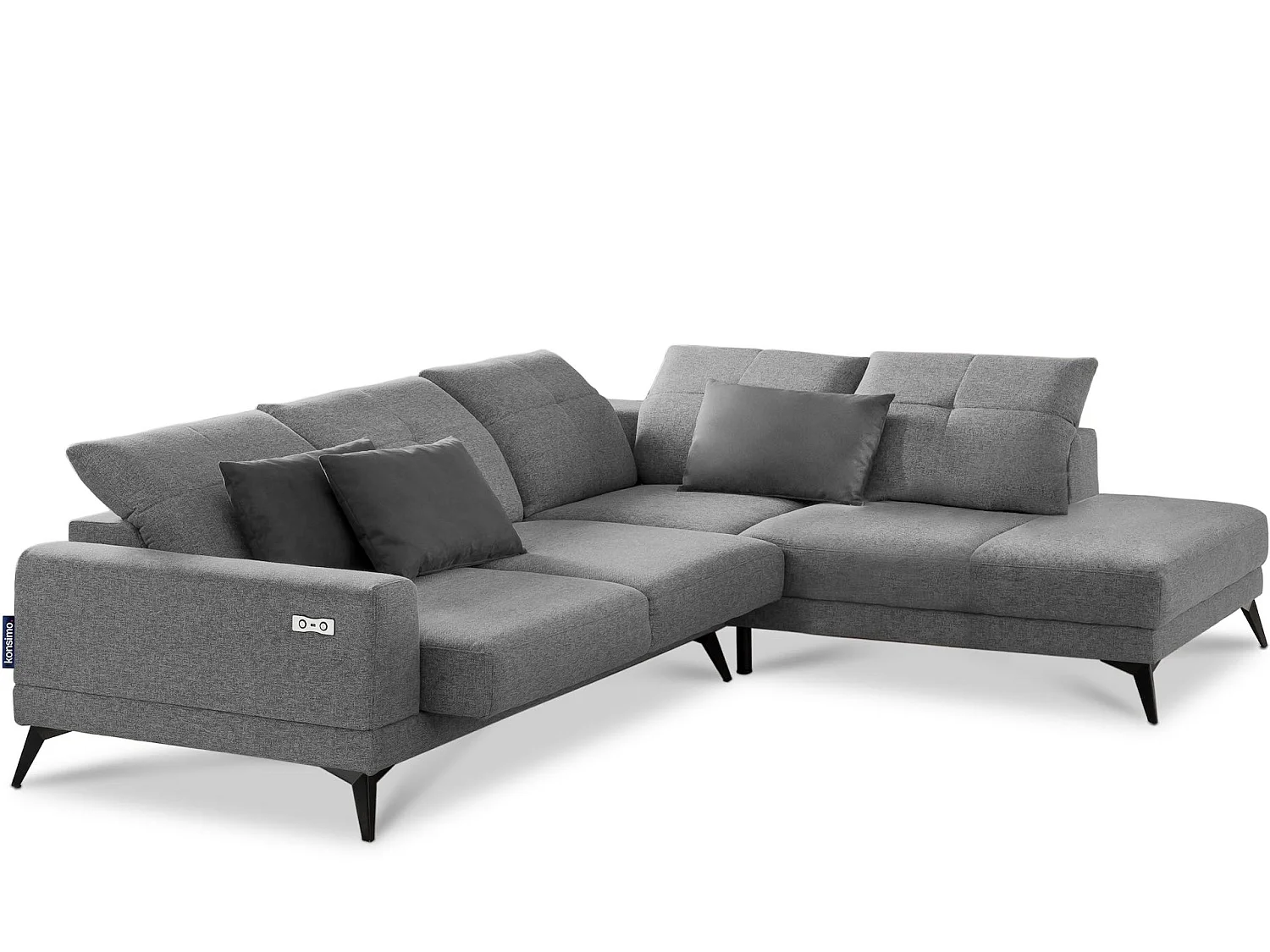 Eckgarnitur 4/5 Sitzer mit elek. Relaxfunktion - grau - DAVIDI