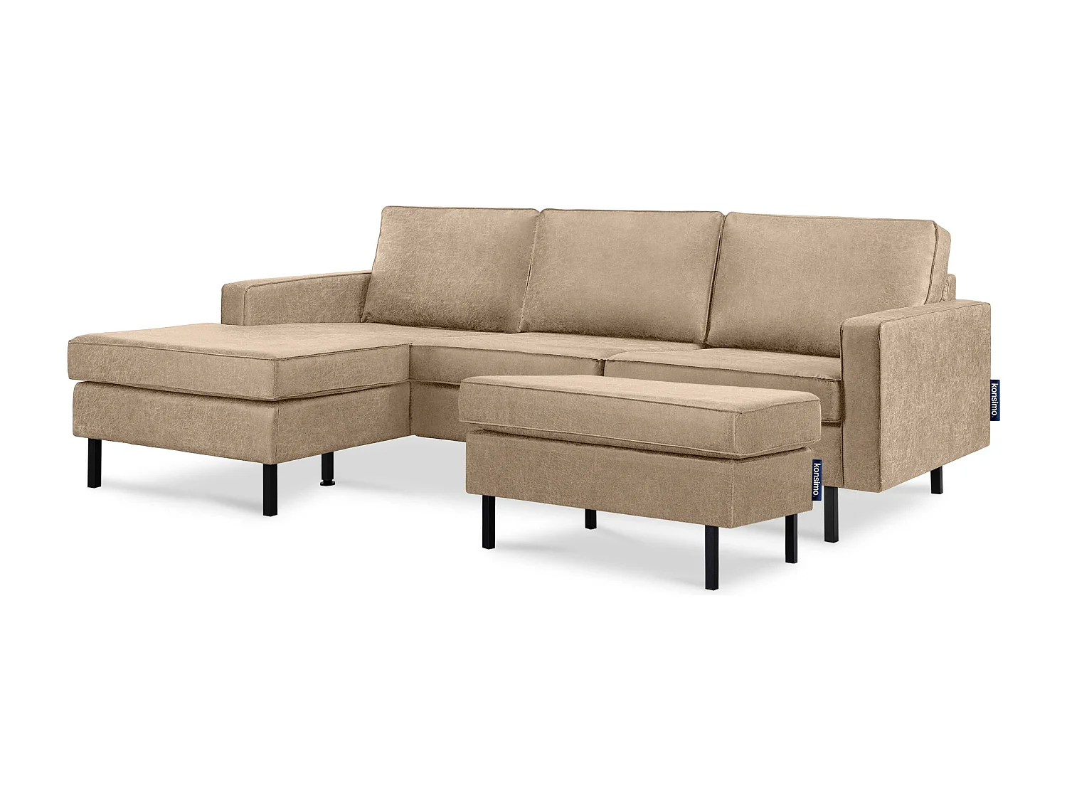 Loft Ecksofa links 4 Sitzer aus Leder und Mikrofaser - beige - INVIA