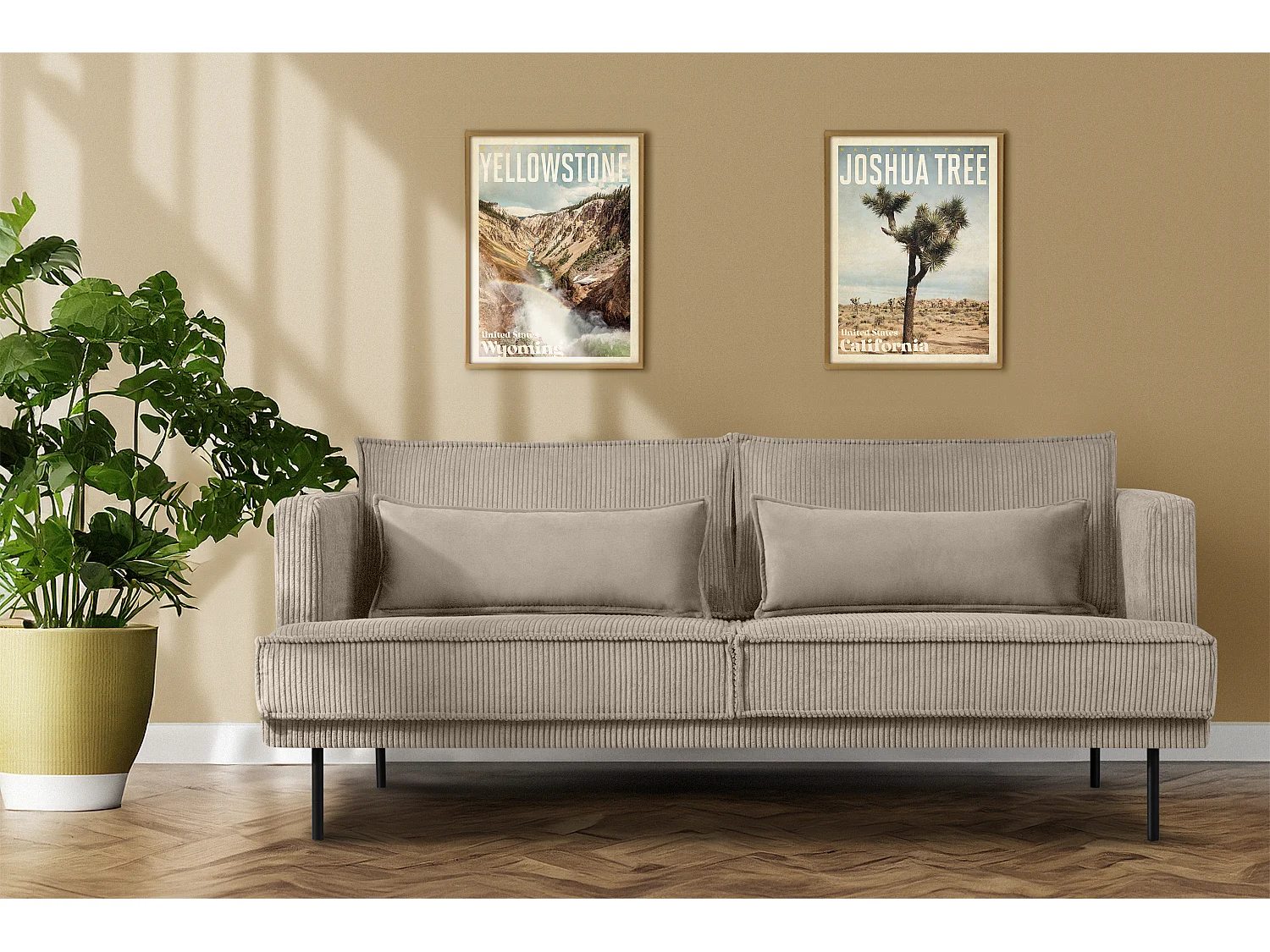 Loftsofa - Metallbeine - 2 Kissen inklusive - Velours - beige - GANZO