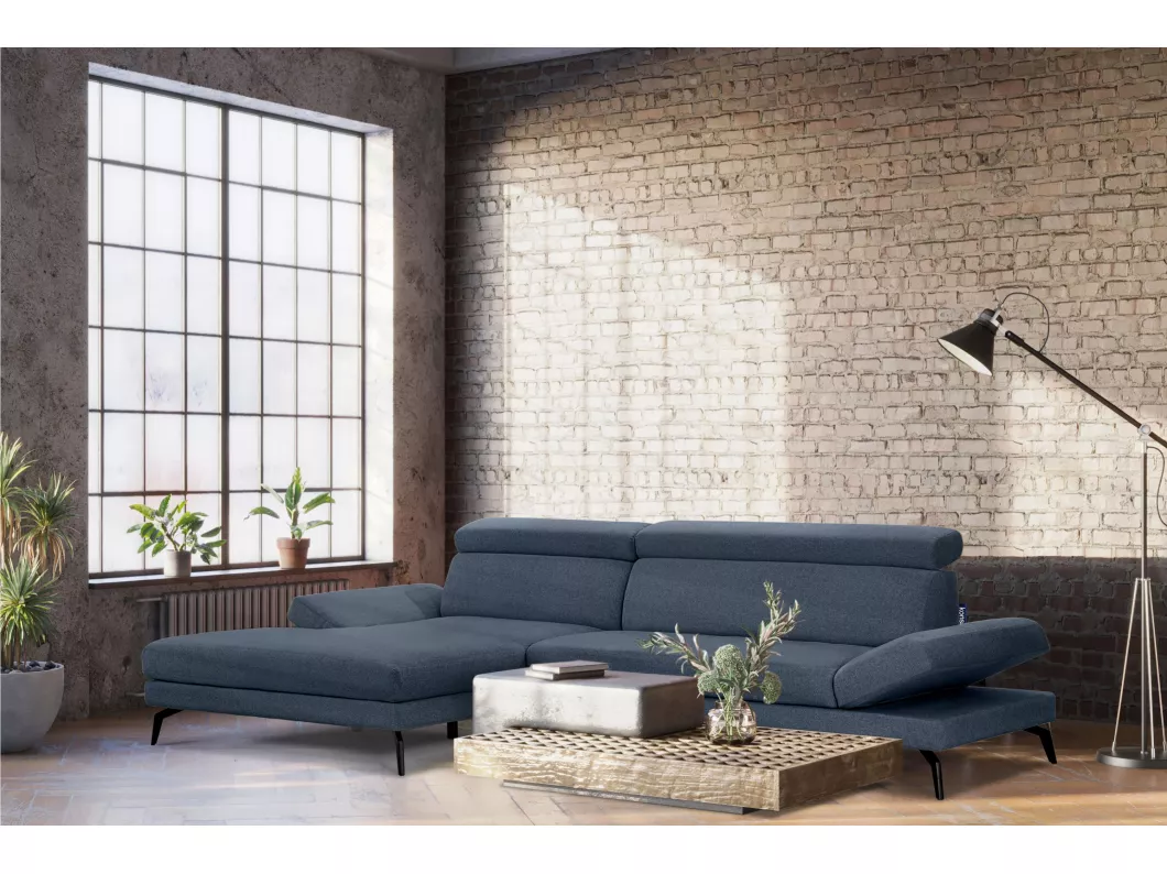 Kauf Unique Ecksofa Modern - 4 Sitzer - bewegliche Kopfstütze - blau - RENAR