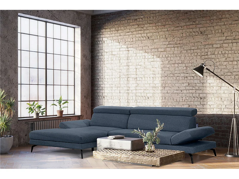 Canapé d'angle Moderne - 4 places - appuie-tête mobile - bleu - RENAR