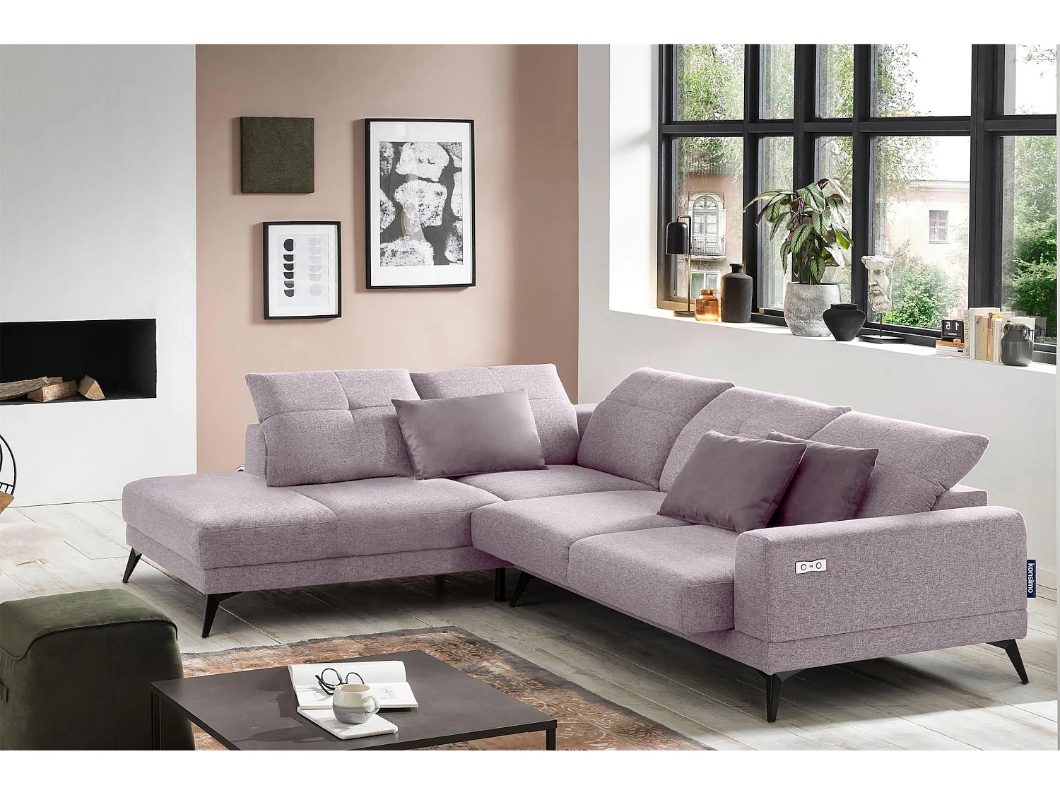 Eckgarnitur 4/5 Sitzer mit elek. Relaxfunktion - Rosa - DAVIDI