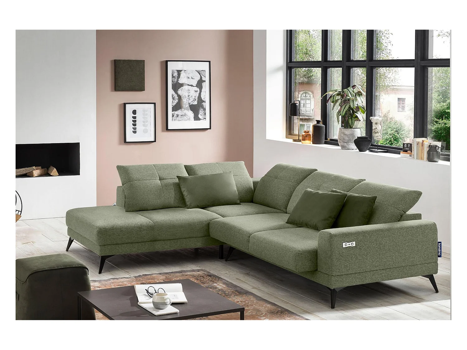 Canapé d'angle 4/5 places avec fonction électrique - vert. Fonction relax - Vert - DAVIDI