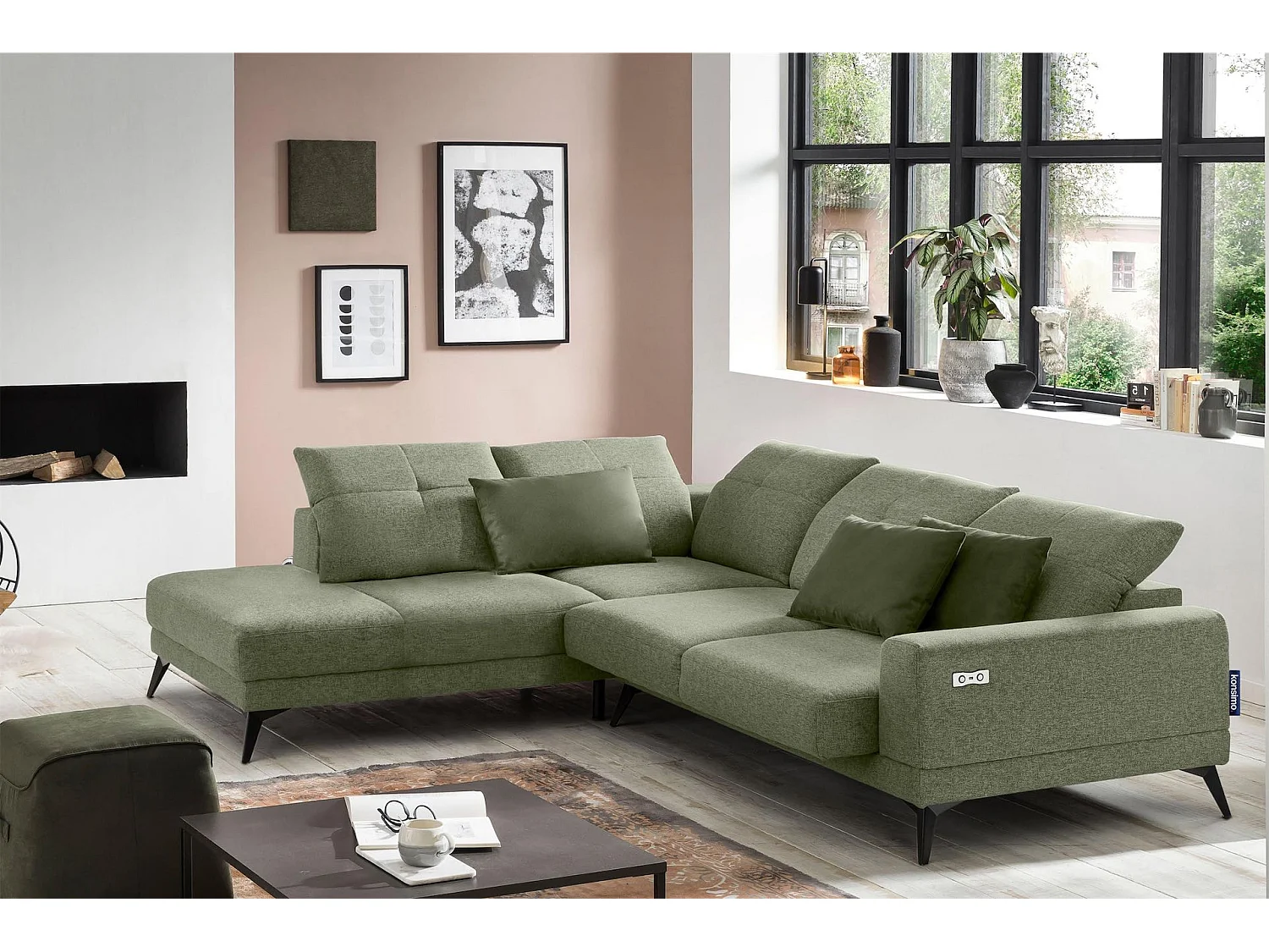 Canapé d'angle 4/5 places avec fonction électrique - vert. Fonction relax - Vert - DAVIDI