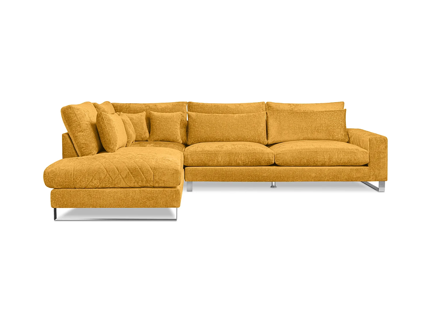 Canapé d'angle confortable 4/5 places gauche recouvert de chenille - jaune - BRENTIS
