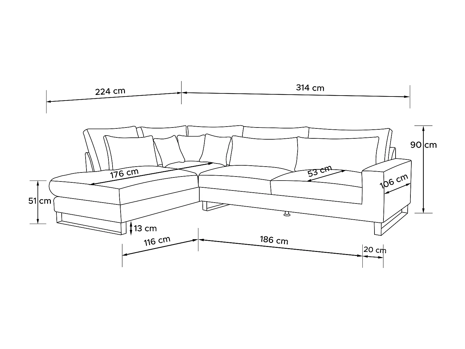 Gemütliches Ecksofa 4/5 Sitzer links mit Chenillebezug - gelb - BRENTIS