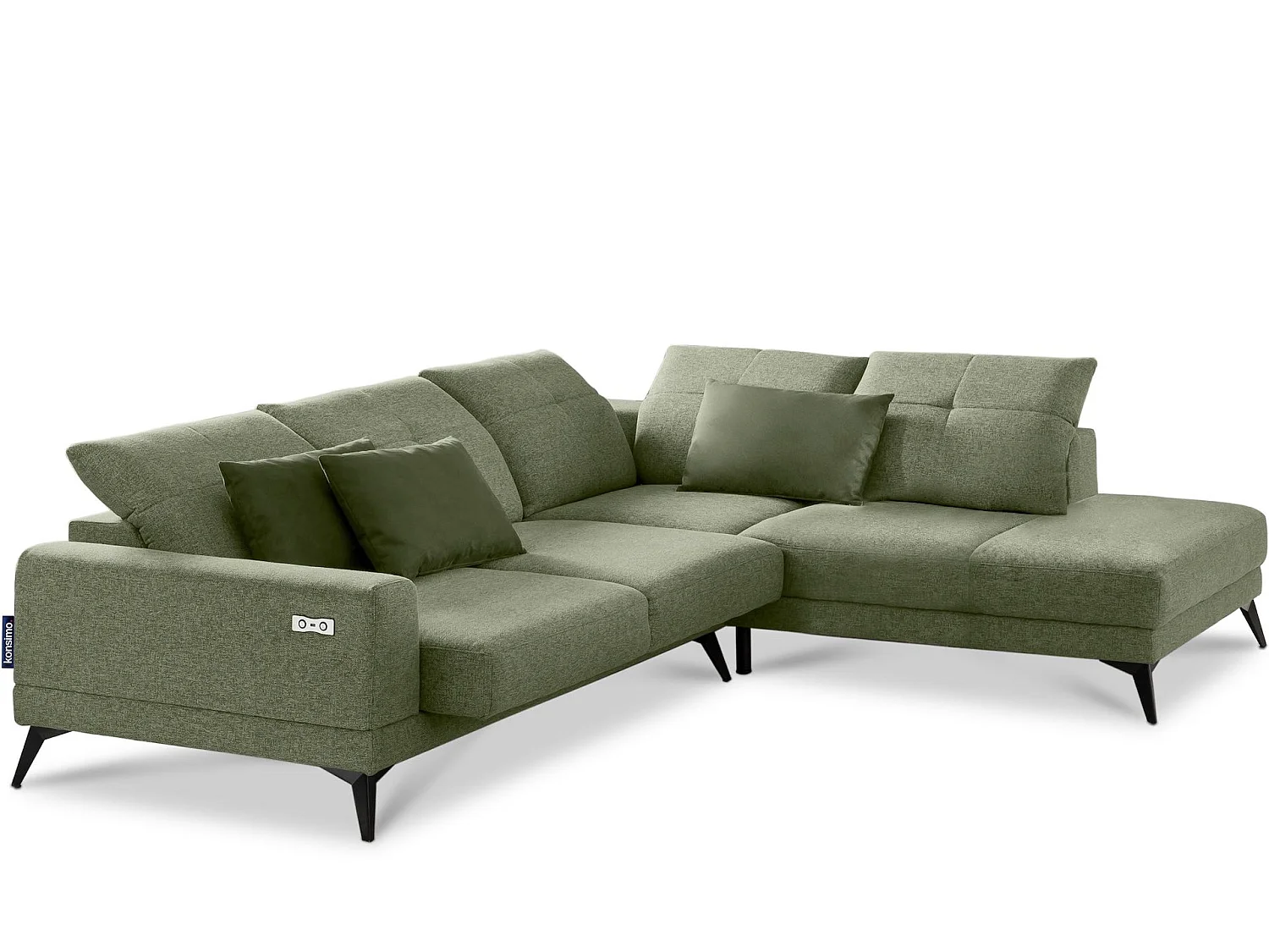 Eckgarnitur 4/5 Sitzer mit elek. Relaxfunktion - Grün - DAVIDI