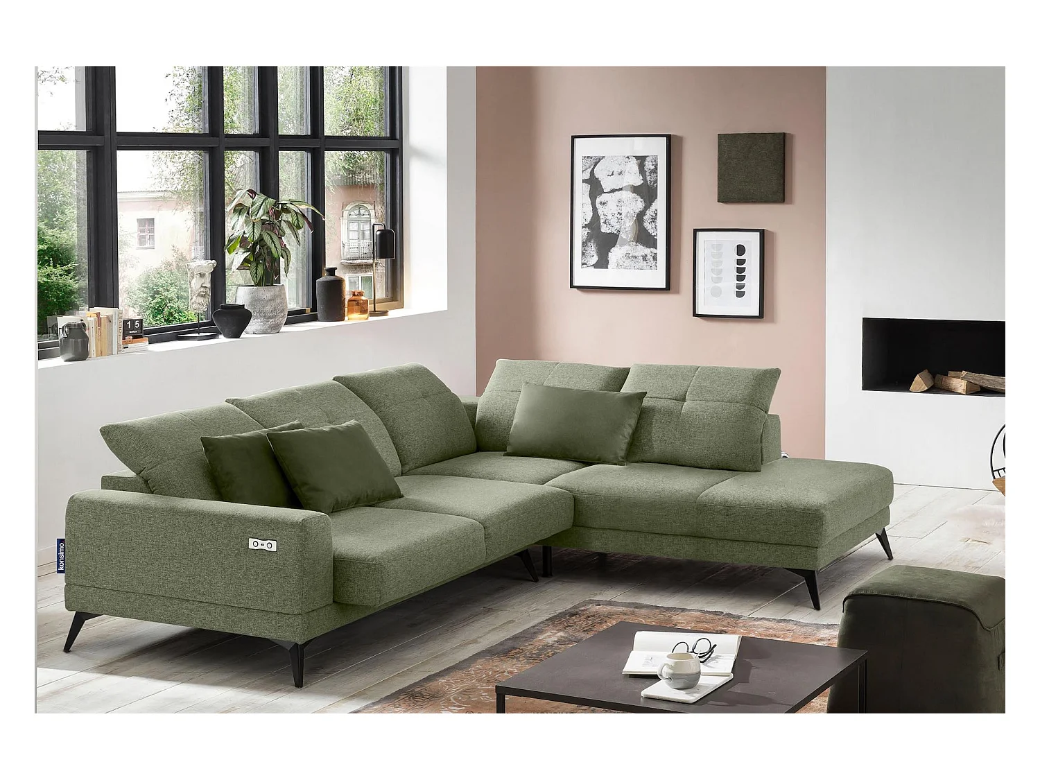 Canapé d'angle 4/5 places avec fonction électrique - vert. Fonction relax - Vert - DAVIDI