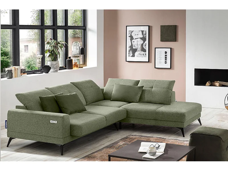 Canapé d'angle 4/5 places avec fonction électrique - vert. Fonction relax - Vert - DAVIDI