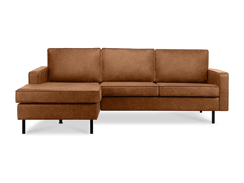 Loft Ecksofa links 4 Sitzer aus Leder und Mikrofaser - cognac - INVIA