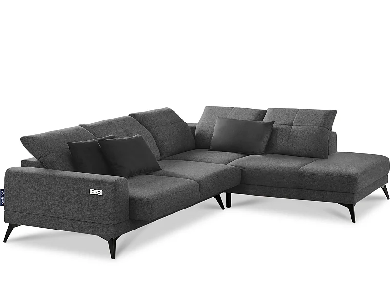 Eckgarnitur 4/5 Sitzer mit elek. Relaxfunktion - dunkelgrau - DAVIDI
