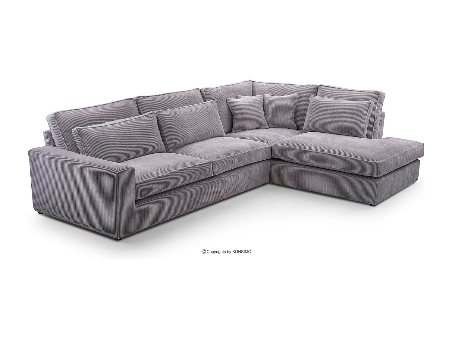 Canapé d'angle confortable 4/5 places droit en velours côtelé - gris - IMPERA