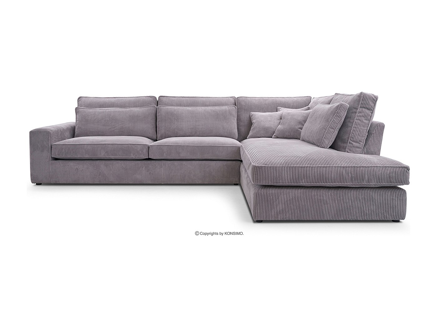Canapé d'angle confortable 4/5 places droit en velours côtelé - gris ...