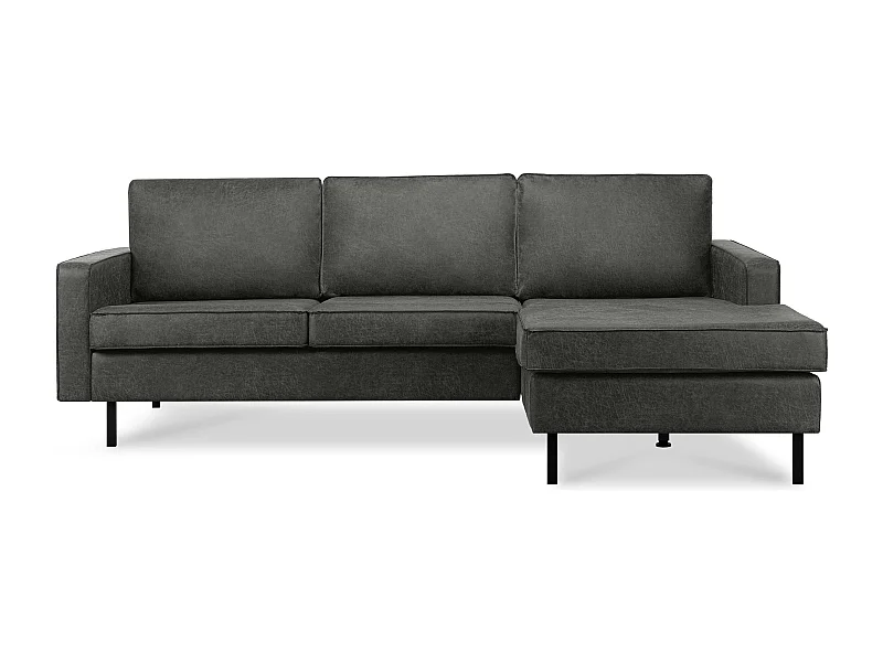 Canapé d'angle droit Loft 4 places en cuir et microfibre - gris foncé - INVIA