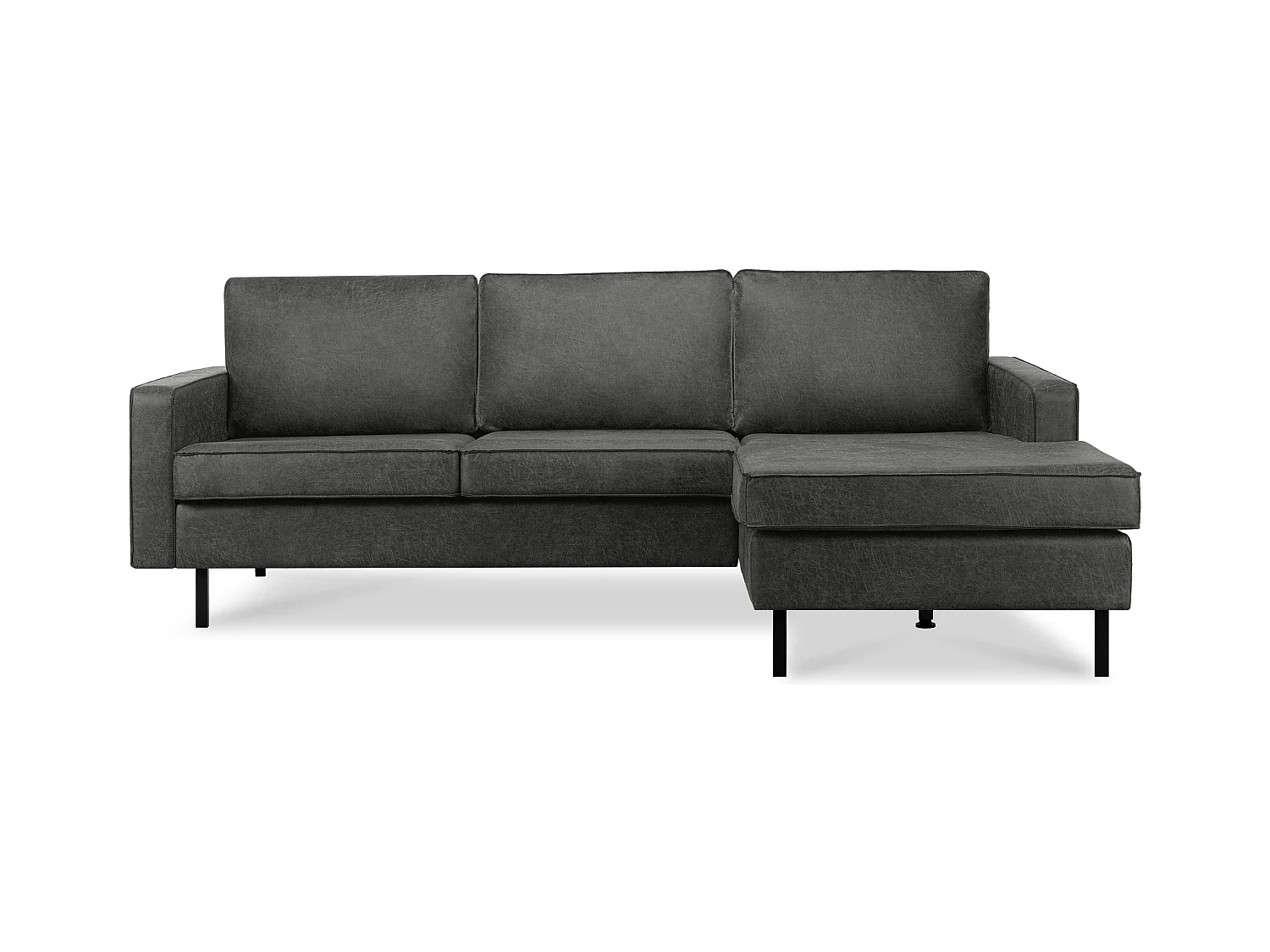 Canapé d'angle droit Loft 4 places en cuir et microfibre - gris foncé - INVIA