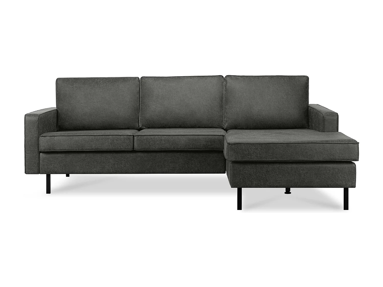 Canapé d'angle droit Loft 4 places en cuir et microfibre - gris foncé - INVIA