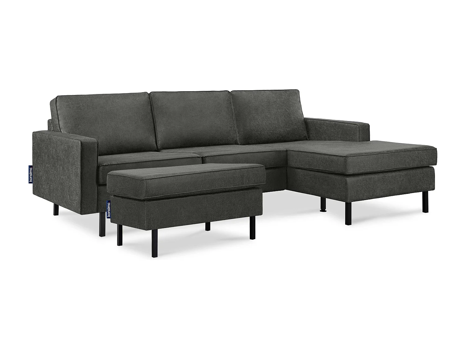 Canapé d'angle droit Loft 4 places en cuir et microfibre - gris foncé - INVIA