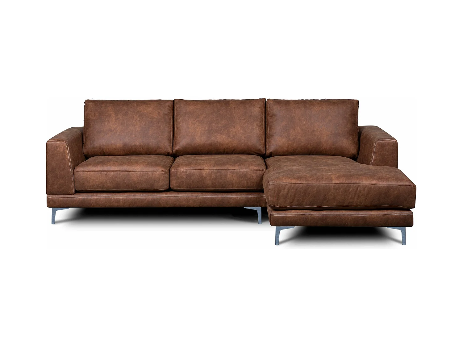 Canapé d'angle moderne et confortable sur pieds métalliques - 3/4 places - marron - HOLCO