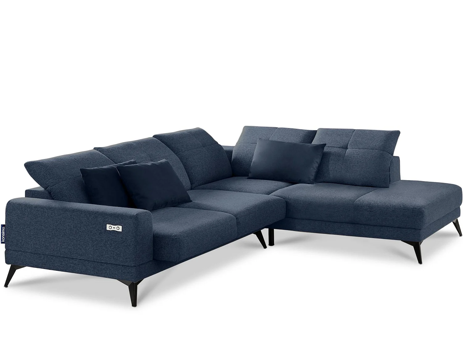 Eckgarnitur 4/5 Sitzer mit elek. Relaxfunktion - blau - DAVIDI