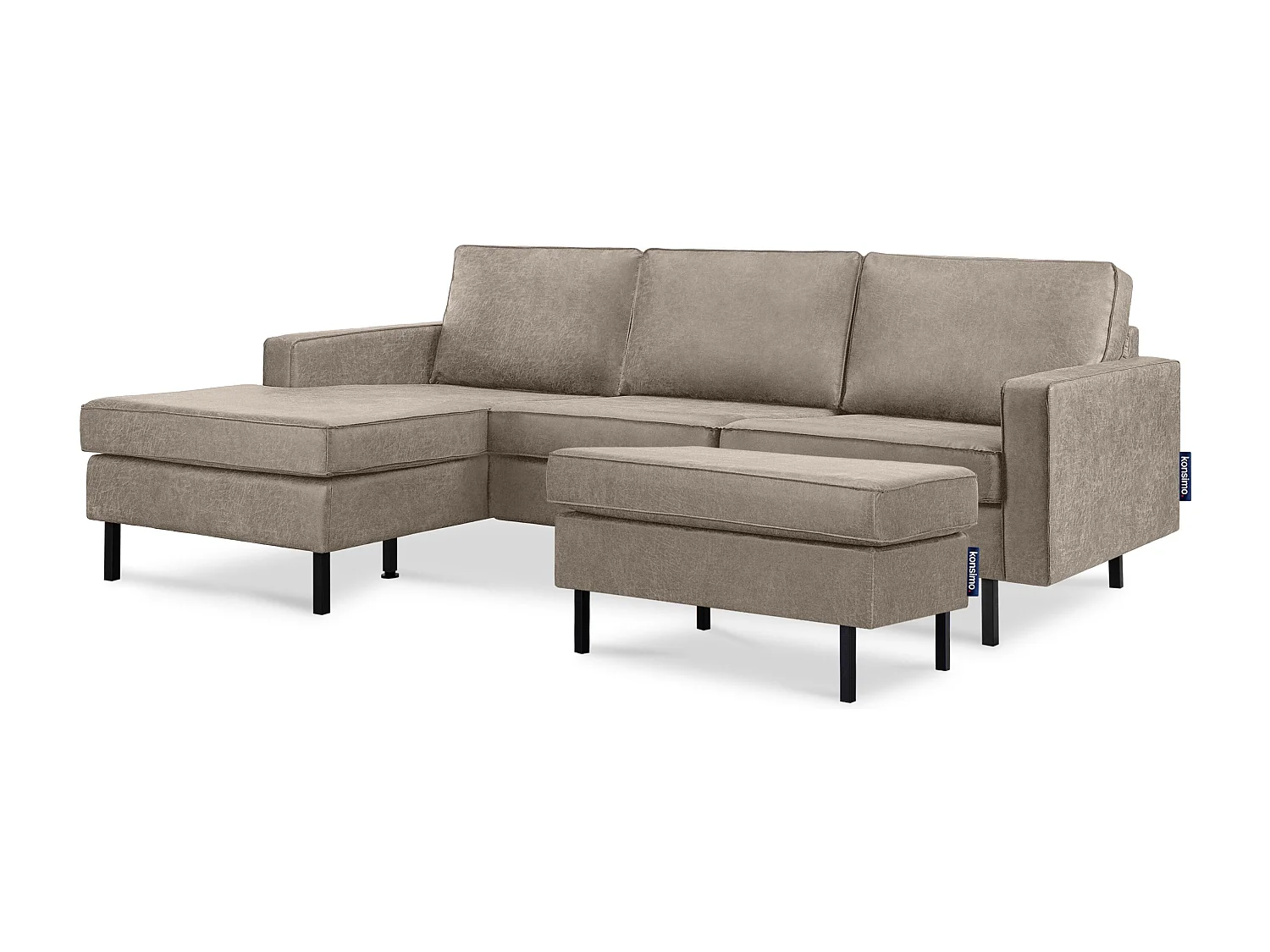 Loft Ecksofa links 4 Sitzer aus Leder und Mikrofaser - hellgrau - INVIA
