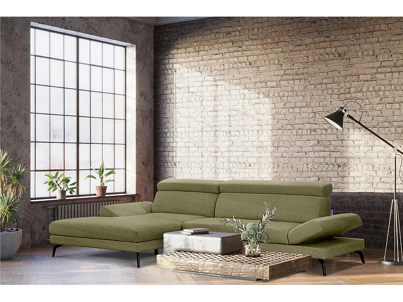 Canapé d'angle Moderne - 4 places - Appuie-tête mobile - Vert - RENAR