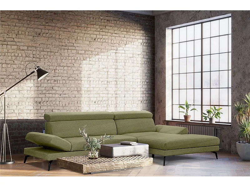 Ecksofa Modern - 4 Sitzer - bewegliche Kopfstütze - Grün - RENAR