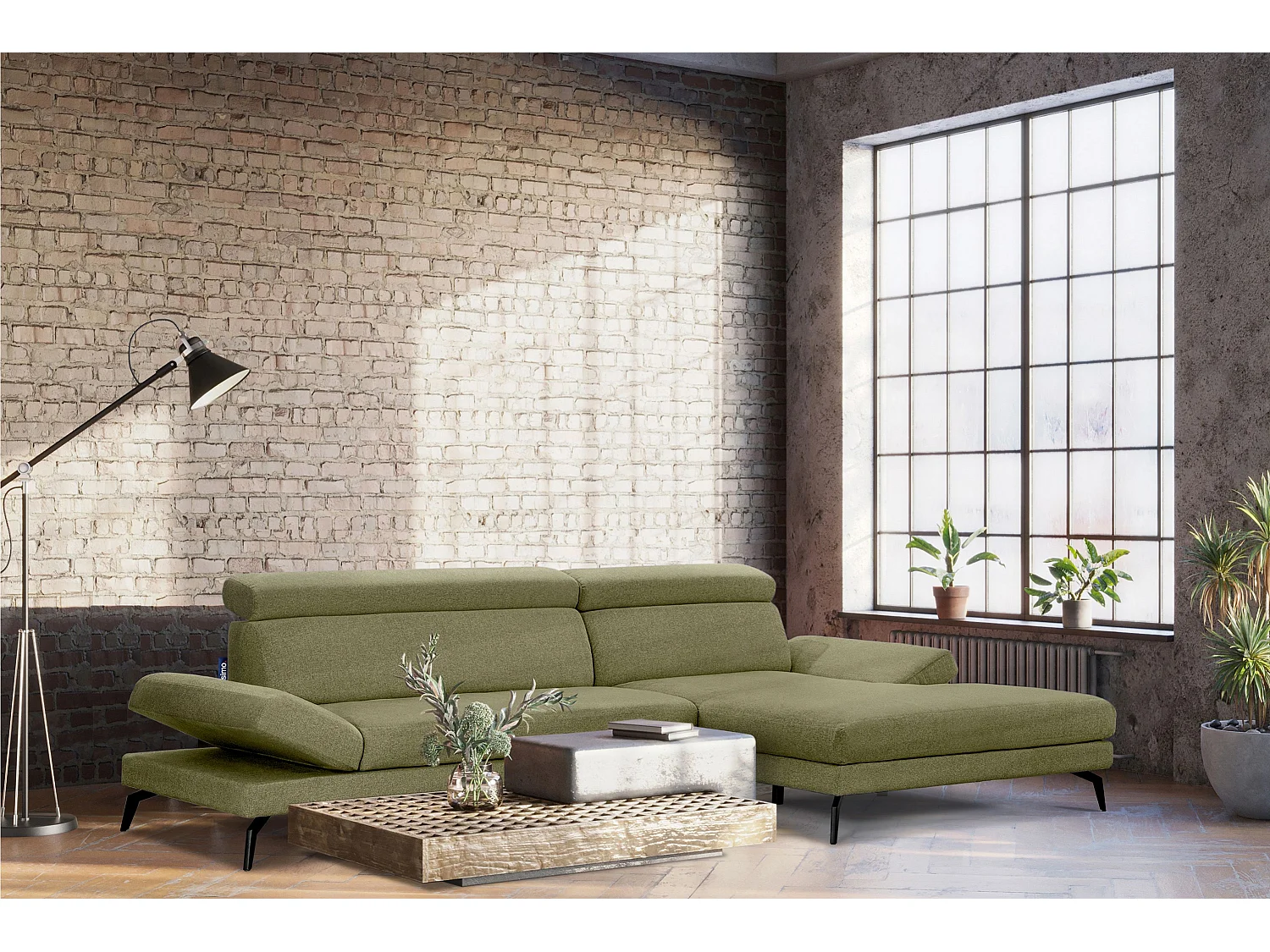 Ecksofa Modern - 4 Sitzer - bewegliche Kopfstütze - Grün - RENAR