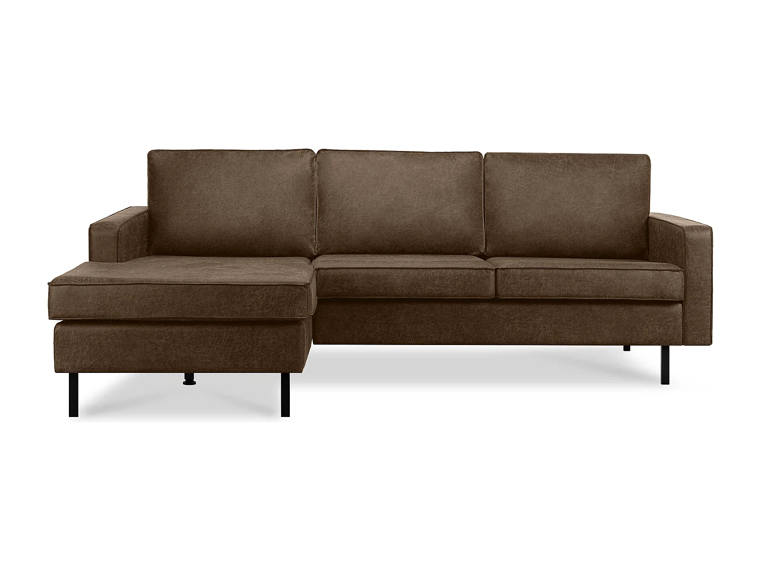 Canapé d'angle Loft gauche 4 places en cuir et microfibre - marron foncé - INVIA