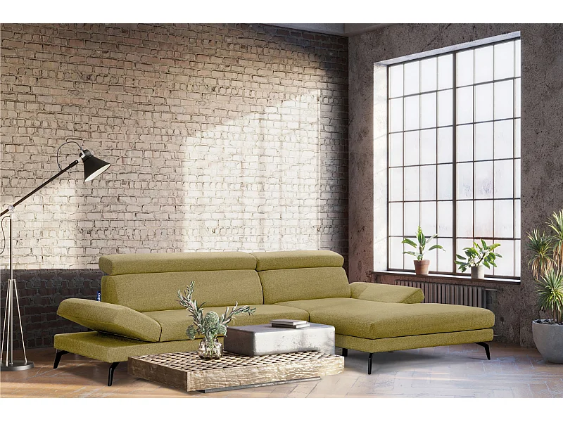 Ecksofa Modern - 4 Sitzer - bewegliche Kopfstütze - Gelb - RENAR