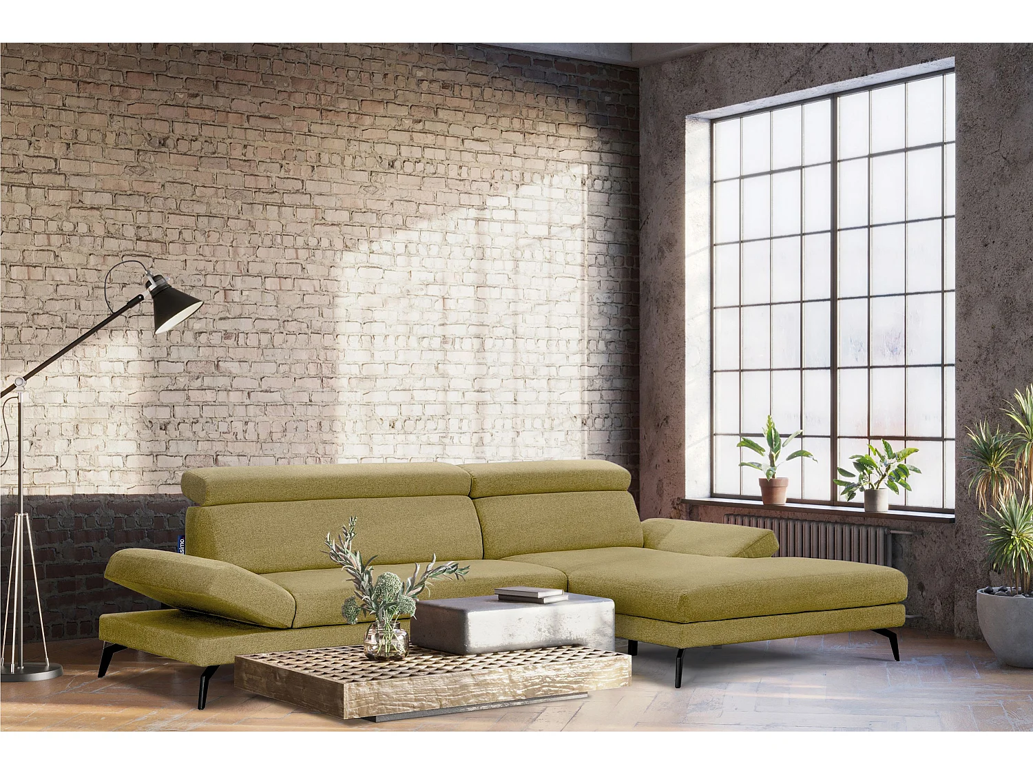 Ecksofa Modern - 4 Sitzer - bewegliche Kopfstütze - Gelb - RENAR