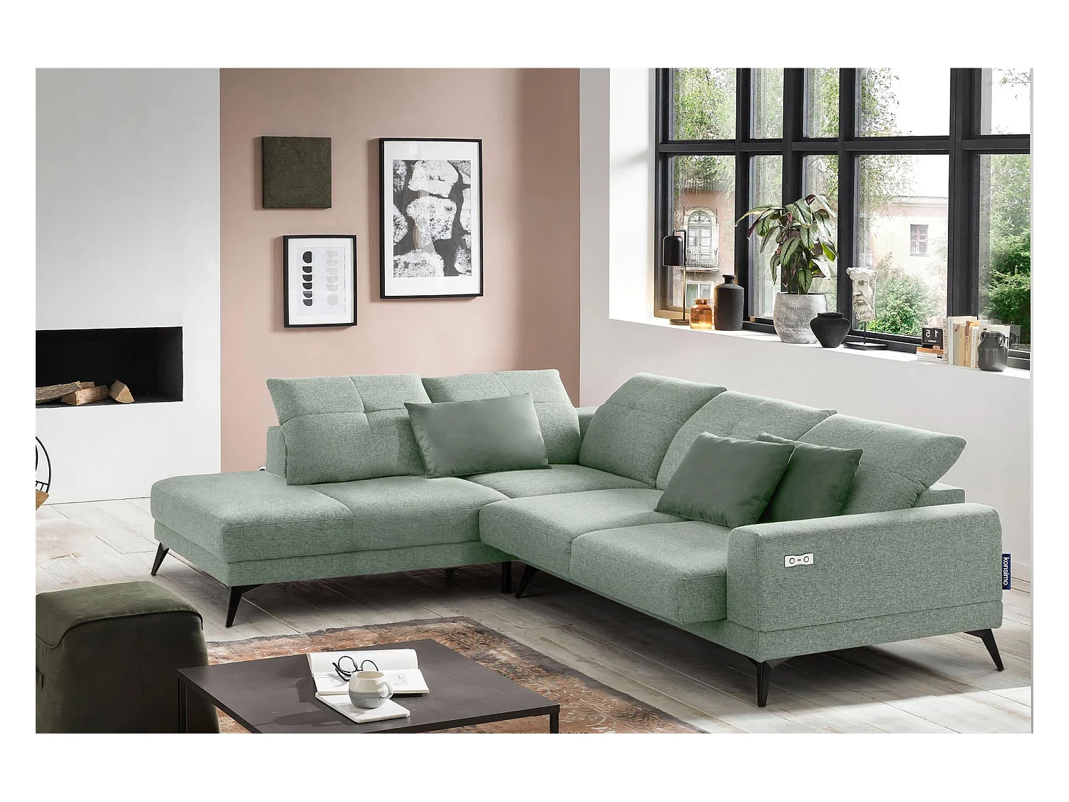 Canapé d'angle 4/5 places avec fonction électrique - vert. Fonction relax - vert - DAVIDI