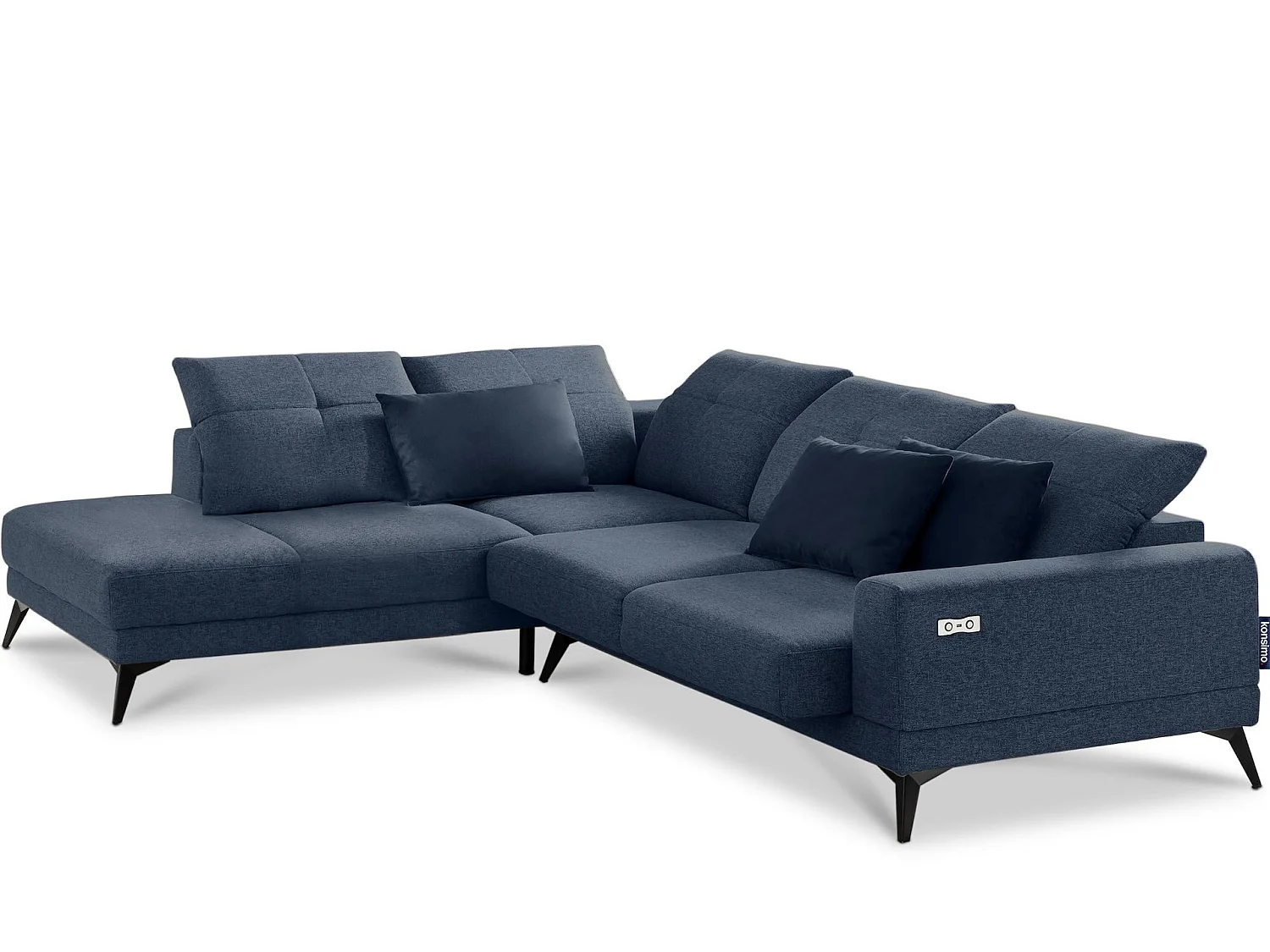 Eckgarnitur 4/5 Sitzer mit elek. Relaxfunktion - blau - DAVIDI