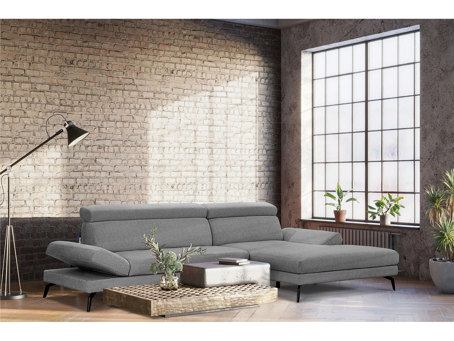 Ecksofa Modern - 4 Sitzer - bewegliche Kopfstütze - grau - RENAR