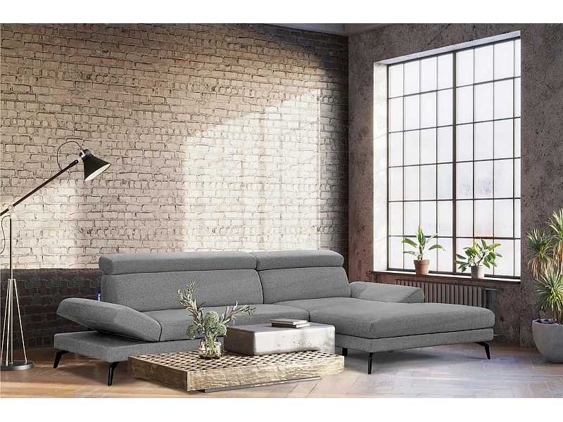 Ecksofa Modern - 4 Sitzer - bewegliche Kopfstütze - grau - RENAR