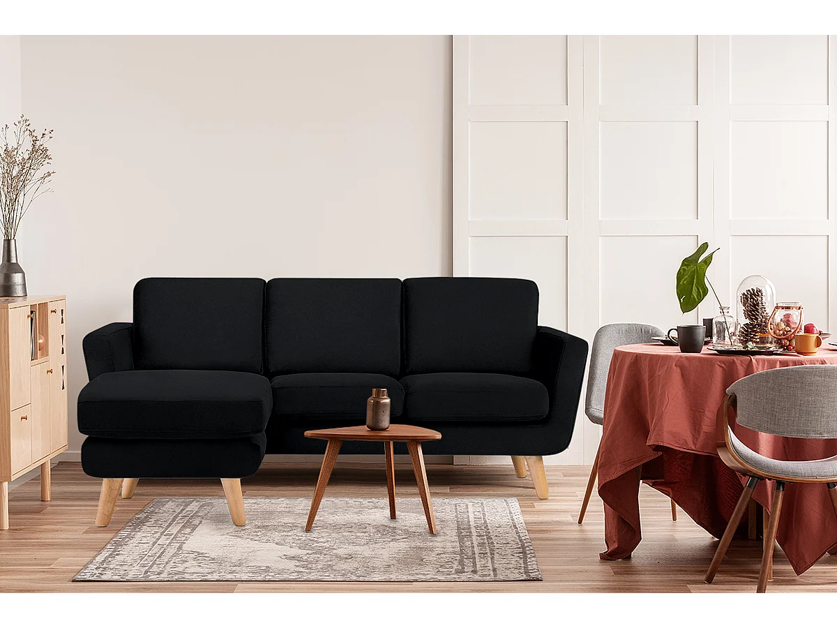 Ecksofa mit Ottomane - 3 Sitzer - Schwarz - TAGIO