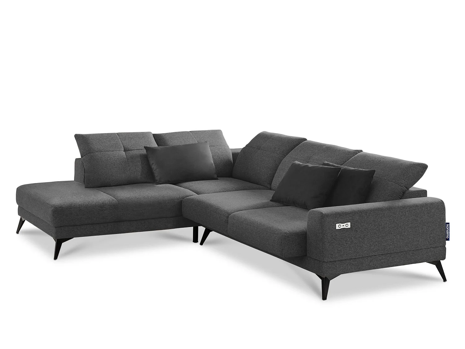 Canapé d'angle 4/5 places avec fonction électrique - vert. Fonction relax - gris foncé - DAVIDI