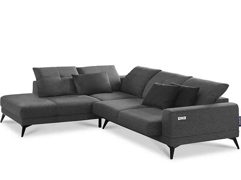 Canapé d'angle 4/5 places avec fonction électrique - vert. Fonction relax - gris foncé - DAVIDI