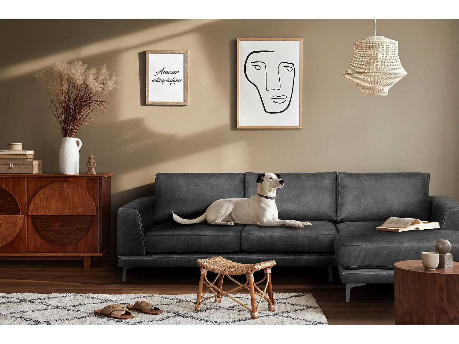 Modernes bequemes Ecksofa auf Metallbeinen - 3/4 Sitzer - dunkelgrau - HOLCO