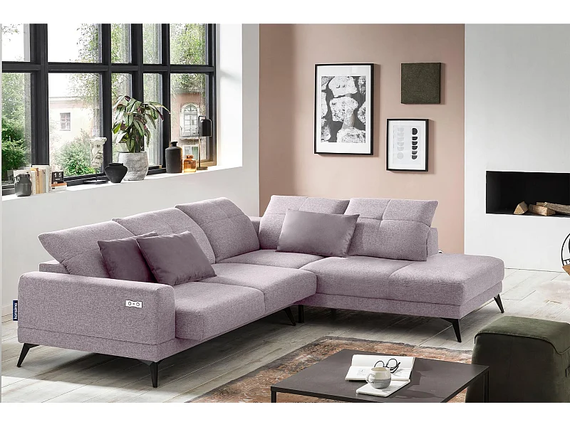 Eckgarnitur 4/5 Sitzer mit elek. Relaxfunktion - Rosa - DAVIDI