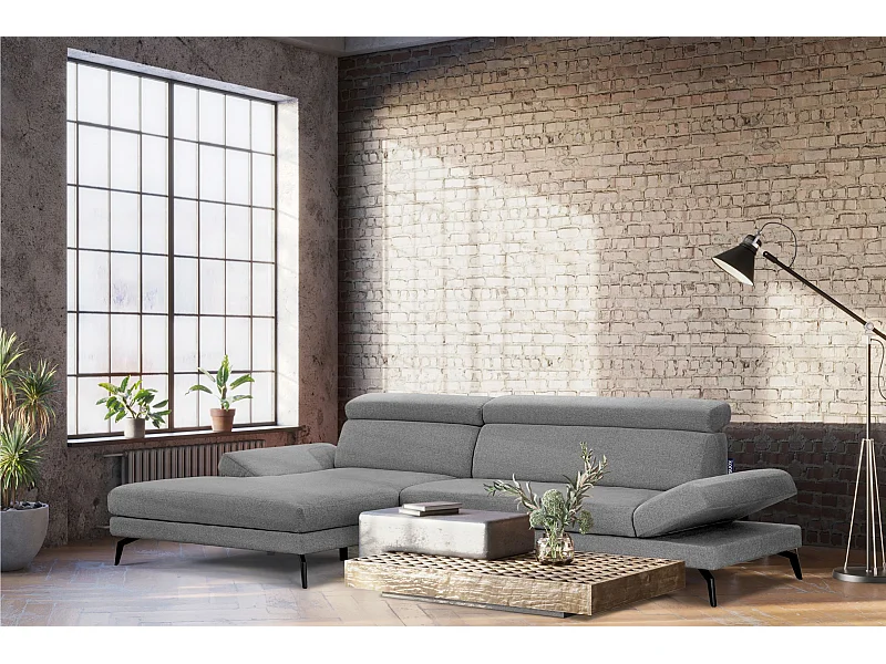 Canapé d'angle Contemporain - 4 places - appuie-tête mobile - gris - RENAR