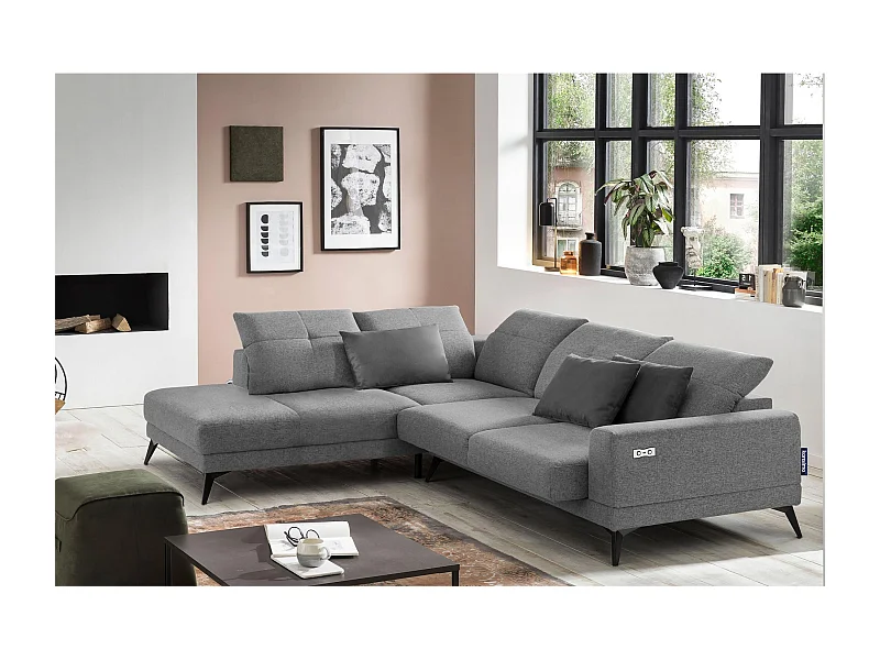 Eckgarnitur 4/5 Sitzer mit elek. Relaxfunktion - grau - DAVIDI