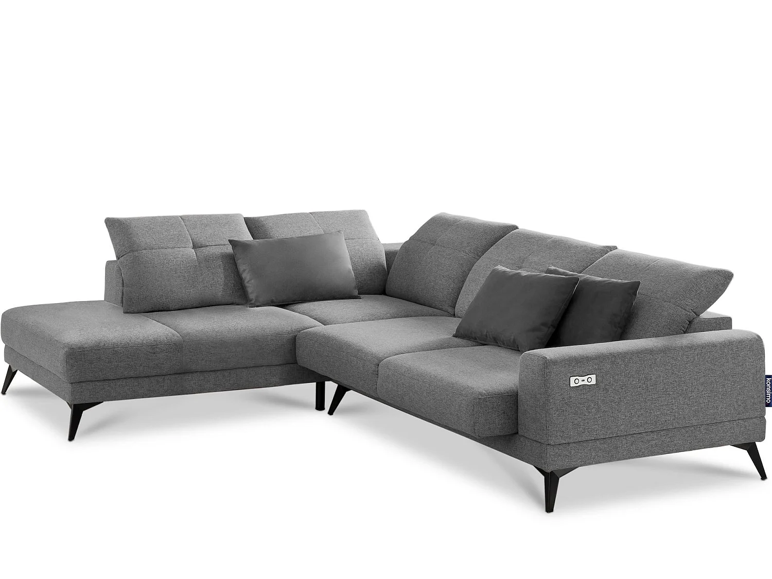 Eckgarnitur 4/5 Sitzer mit elek. Relaxfunktion - grau - DAVIDI
