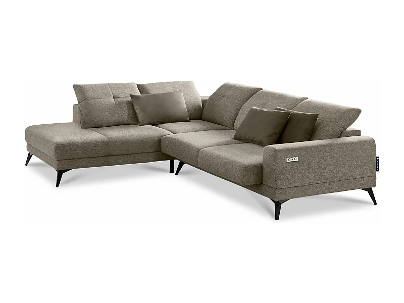 Canapé d'angle 4/5 places avec fonction relax électrique Fonction relax - Marron clair - DAVIDI