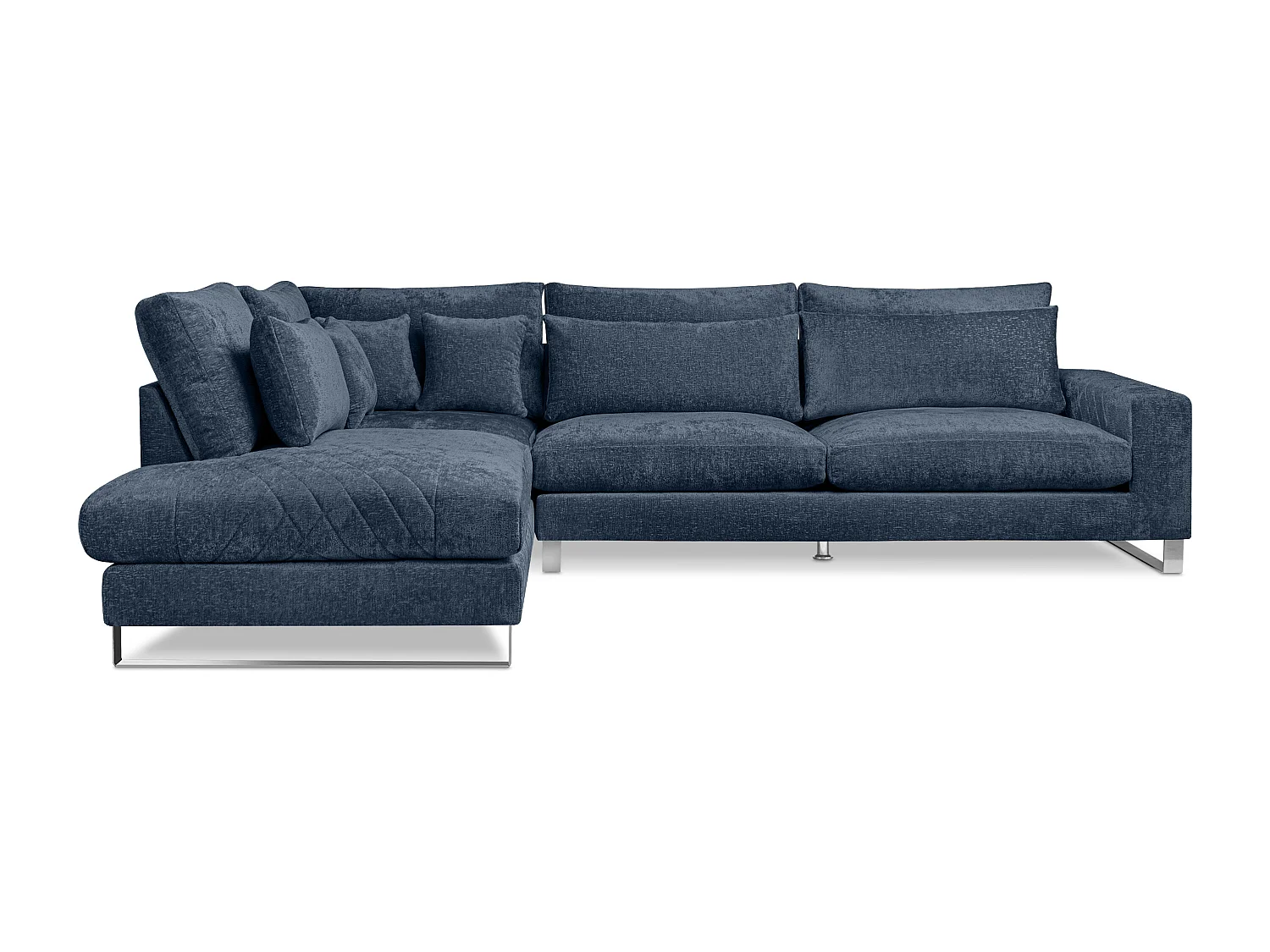 Canapé d'angle confortable 4/5 places gauche avec revêtement chenille - bleu foncé - BRENTIS