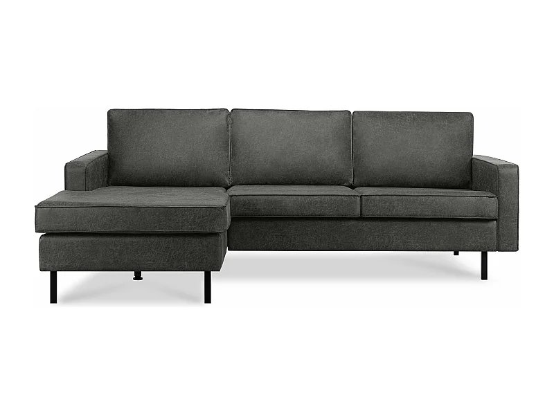 Loft Canapé d'angle gauche 4 places en cuir et microfibre - gris foncé - INVIA