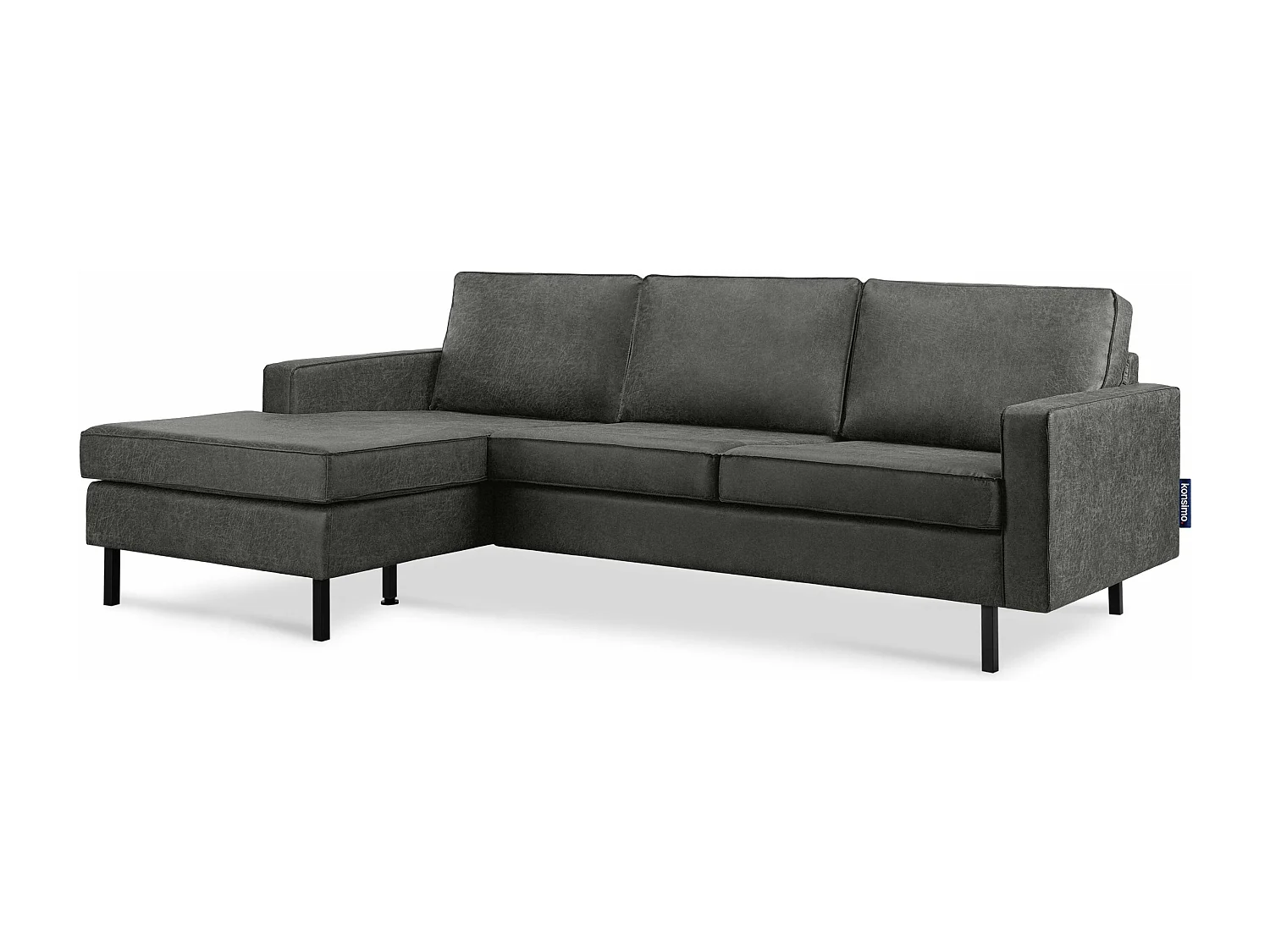 Loft Canapé d'angle gauche 4 places en cuir et microfibre - gris foncé - INVIA