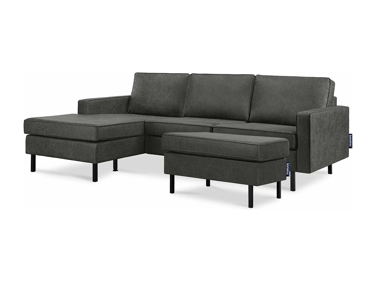 Loft Canapé d'angle gauche 4 places en cuir et microfibre - gris foncé - INVIA