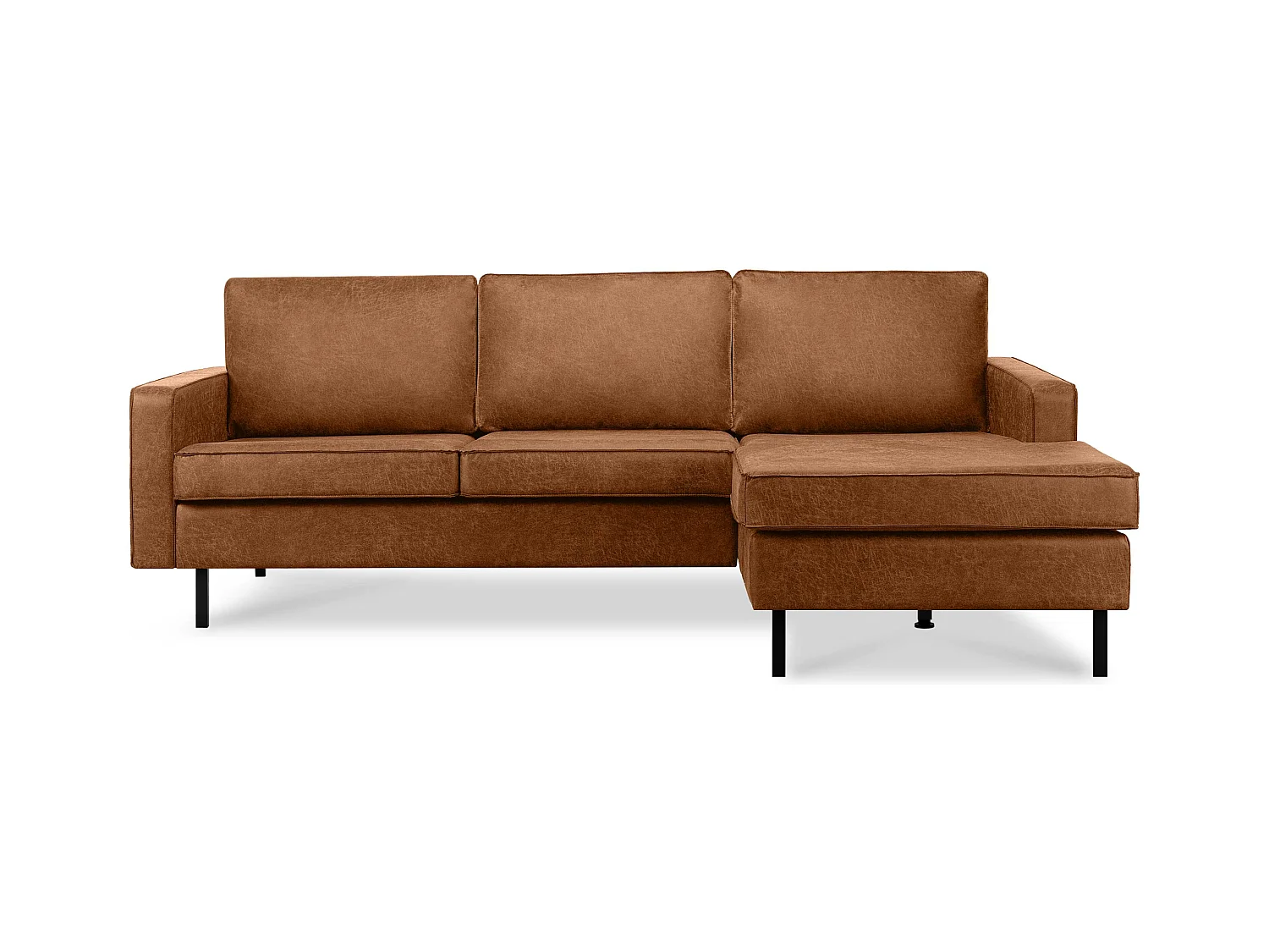 Canapé d'angle droit Loft 4 places en cuir et microfibre - cognac - INVIA