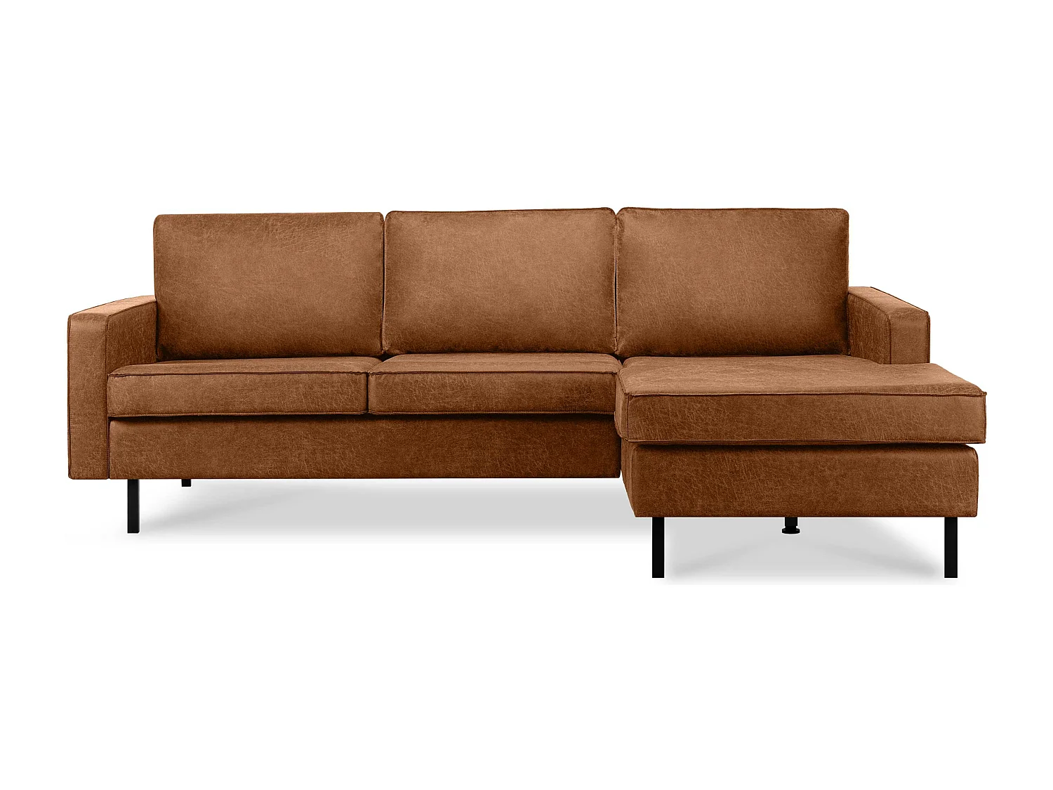 Canapé d'angle droit Loft 4 places en cuir et microfibre - cognac - INVIA