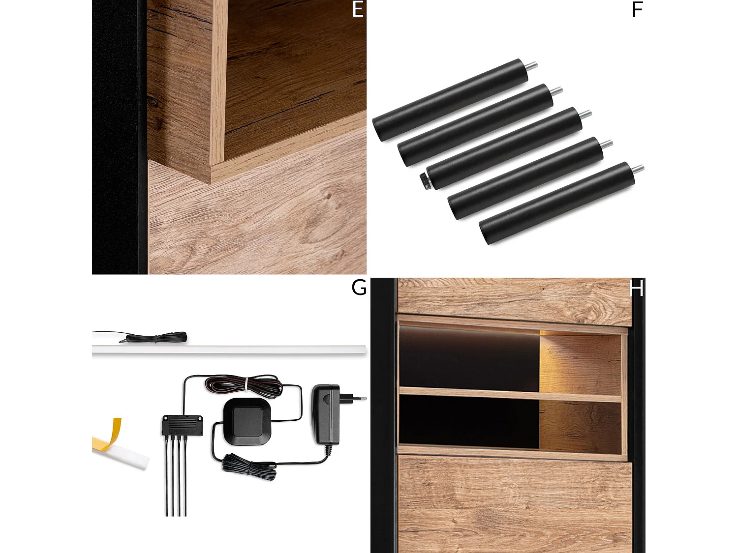 Regal Kreuzeinlage - schwarz - Eiche natur - LOFTY